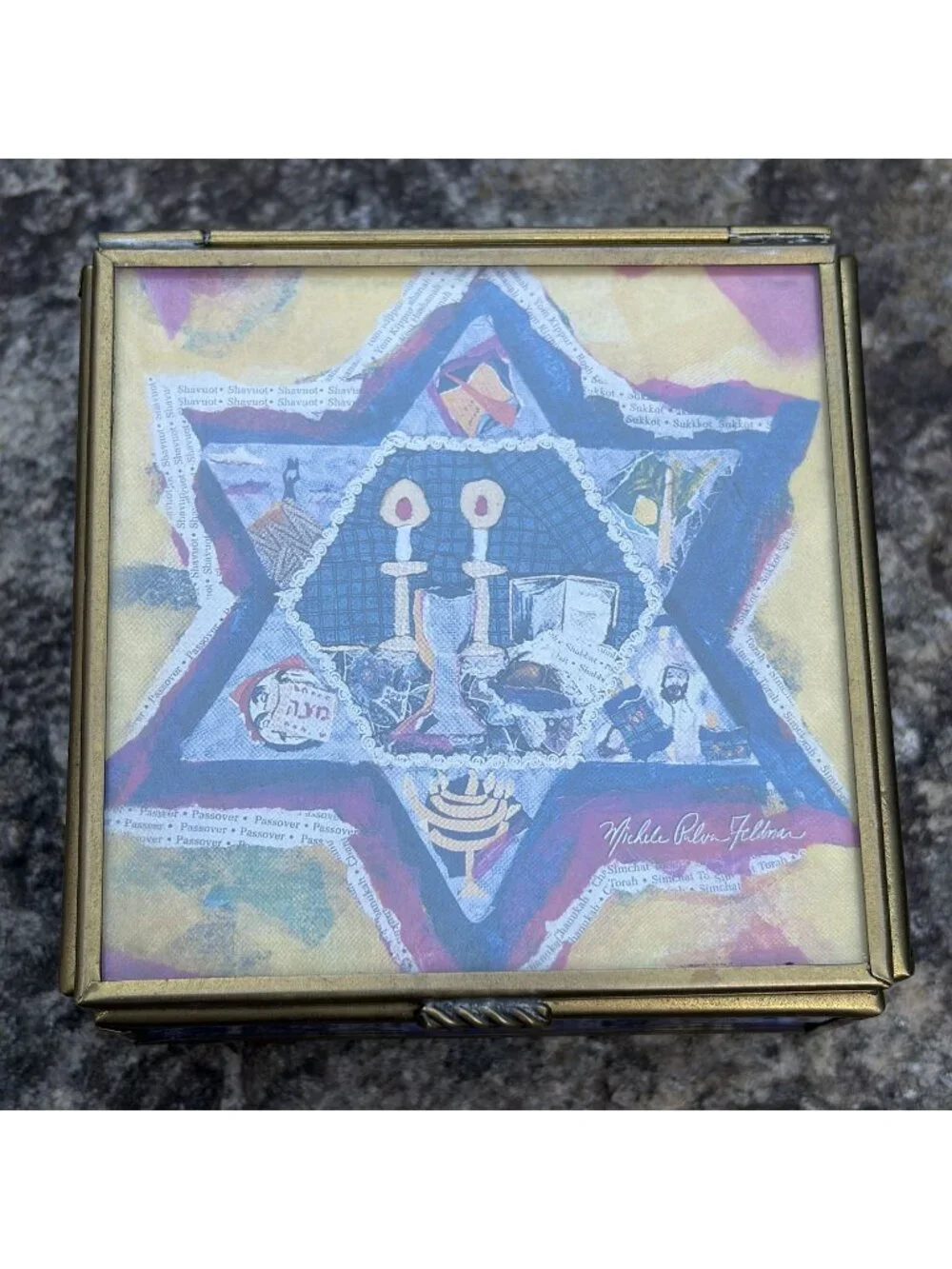 Jewish Star David Trinket Box Michelle Rohn-Feldman Brass Stained Glass Judaica